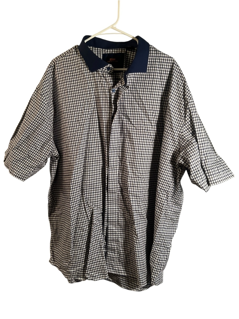 Steven Land Men’s Sz 20 36/37 Classic Fit Button Down Shirt White Navy Checkered